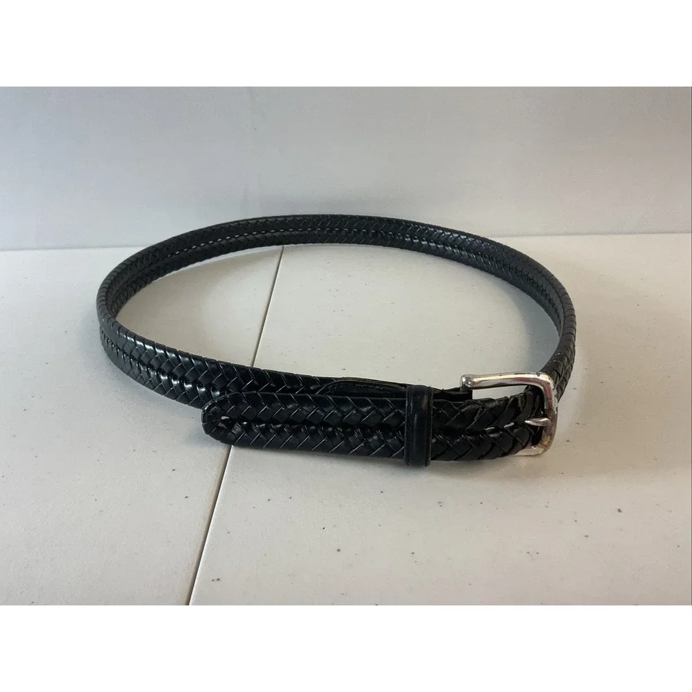 Fossil Black Leather Braided Belt Mens Size‎ 42  Woven New 90s Y2K Silver Buckle